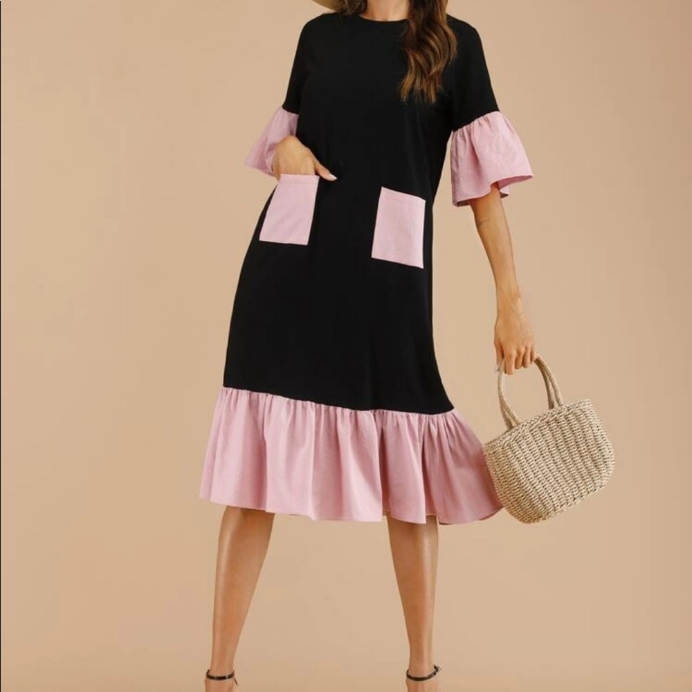 Black and Pink Midi Dress